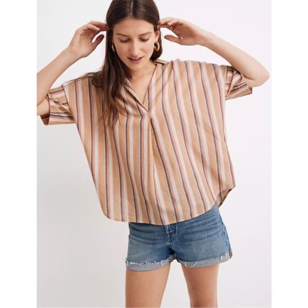 Madewell Courier Button-Back Shirt in Rainbow Stripe Women's Size Small